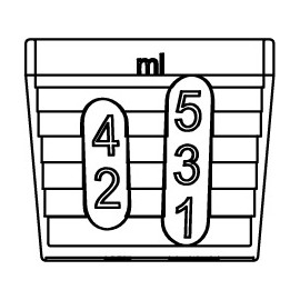 5 ml-es főzőpohár 1-2-3-4-5 ml és 1,25-2,5 ml skálával