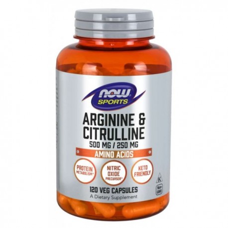 Arginin és citrullin 500 mg / 250 mg - NOW Foods, 120 cps